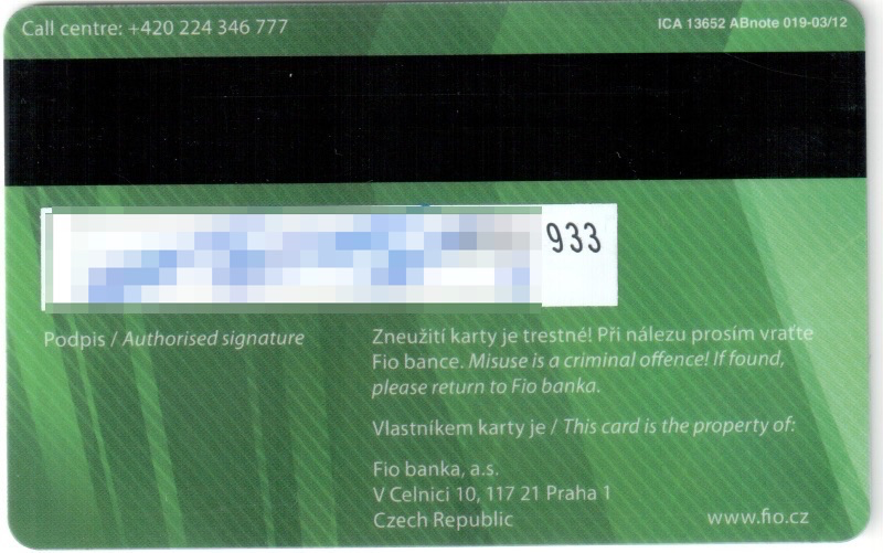 Debetní karta Maestro od Fio banky.