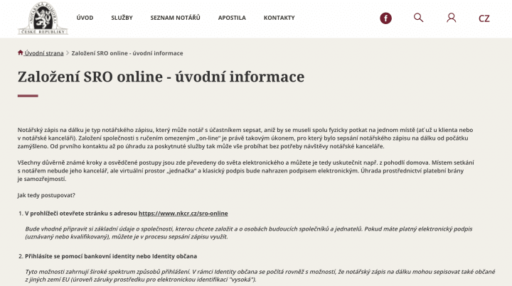 Portal Notářské komory ČR - Založení sro