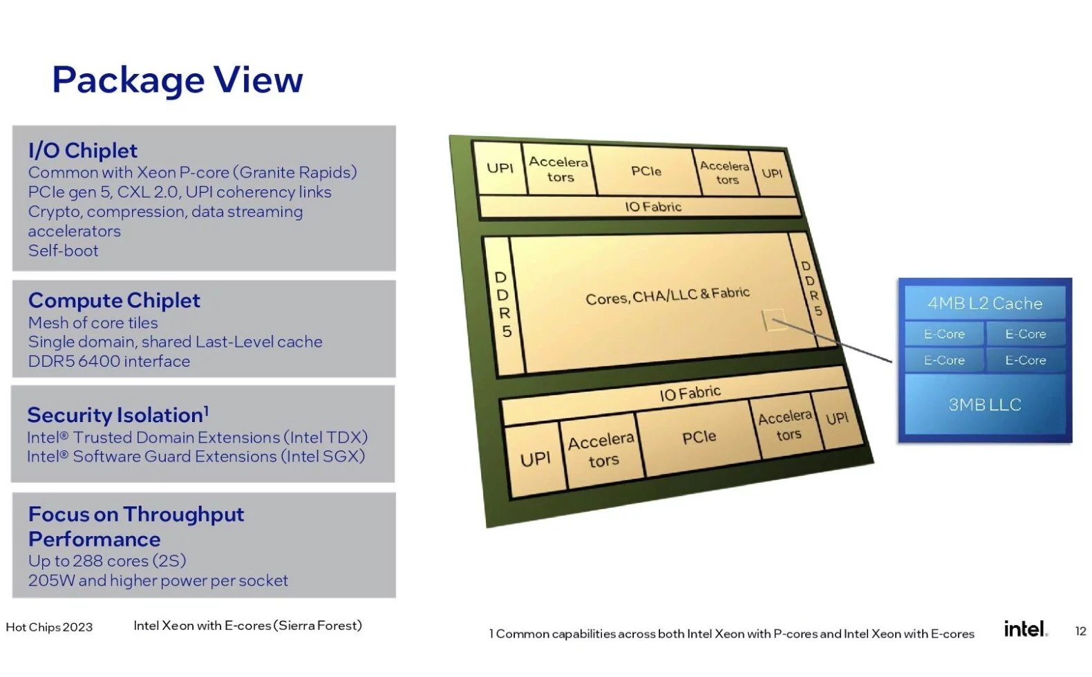 Slajd k Xeonům Sierra Forest z Hot Chips 2023