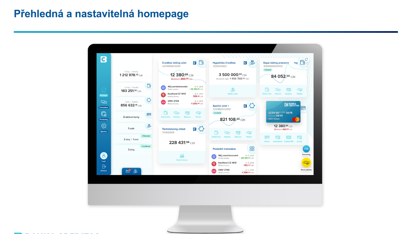 CREDITAS Bankingmobile umí obsluhovat a zakládat produkty CREIDTAS, zobrazovat statistiky příjmů a výdajů, vést si rozpočty nebo také přiřazovat transakcím kategorie a kontakty.