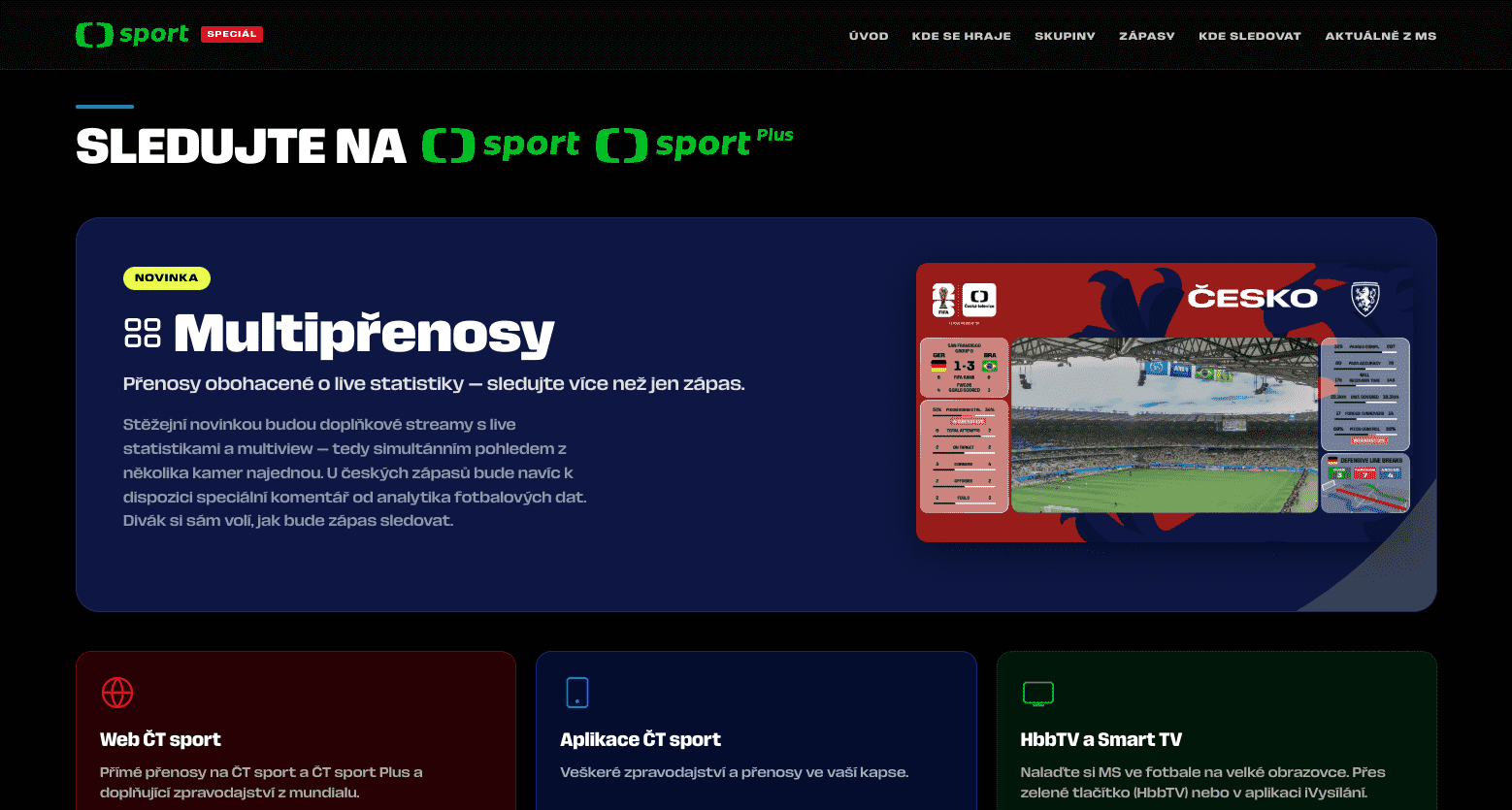 MS ve fotbale 2026 na digitálních platformách ČT
