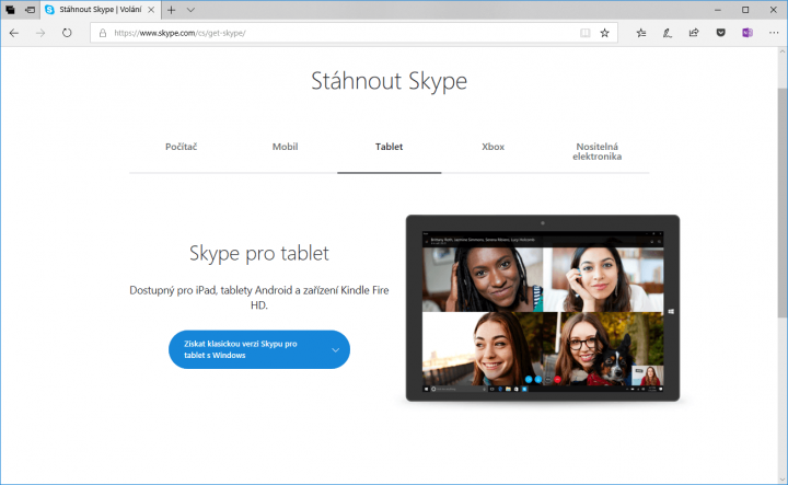 Klasický Skype je nabízet také v sekci pro tablety