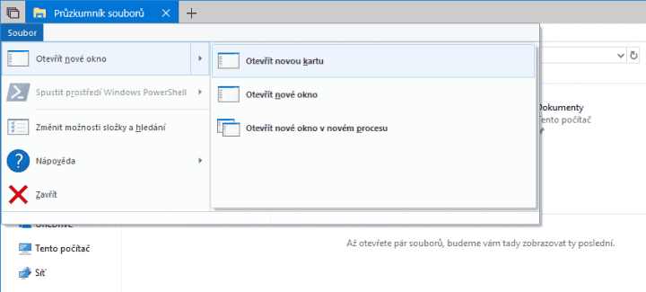 Jak otevřít ve stejném okně další instanci Průzkumníka? Teď to můžete udělat i přes nabídku Soubor