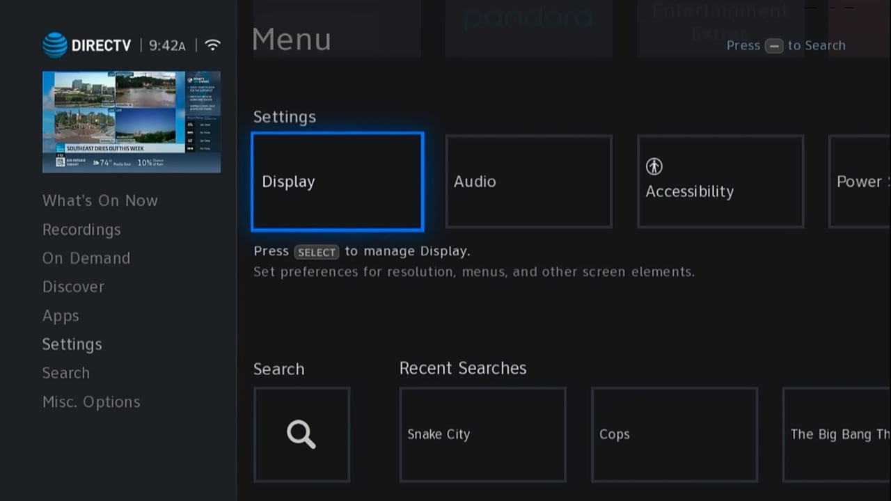 DIRECTTV - Nastavení zobrazení a rozlišení