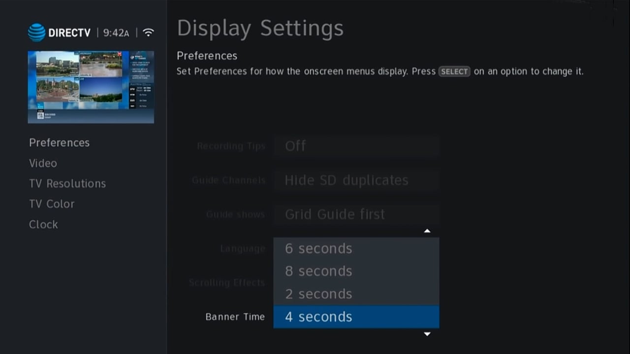 DIRECTTV - Nastavení zobrazení a rozlišení