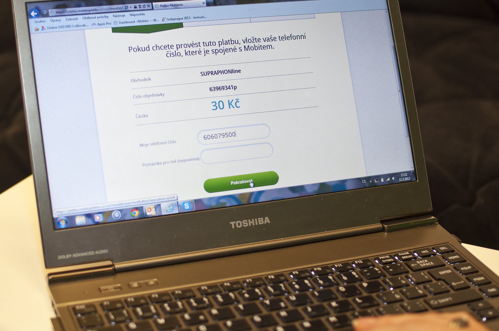 Potvrzení platby Mobitem na webu