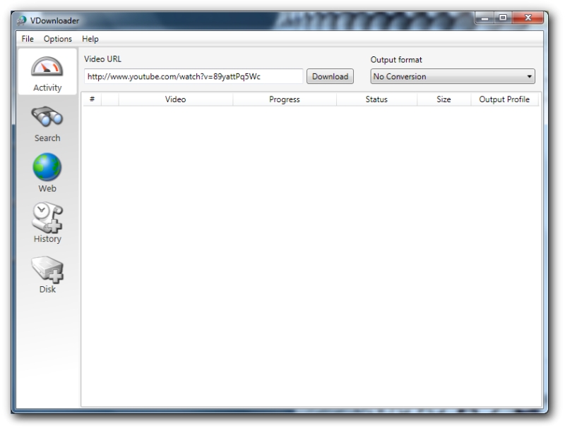 <p>VDownloader po prvním spuštění</p>