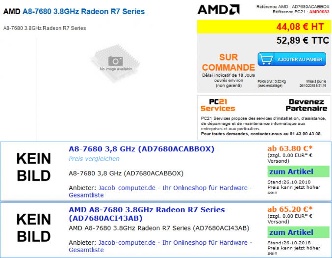 APU AMD A8-7680 s grafikou Radeon R7 se předběžně objevilo v cenících různých menších obchodů