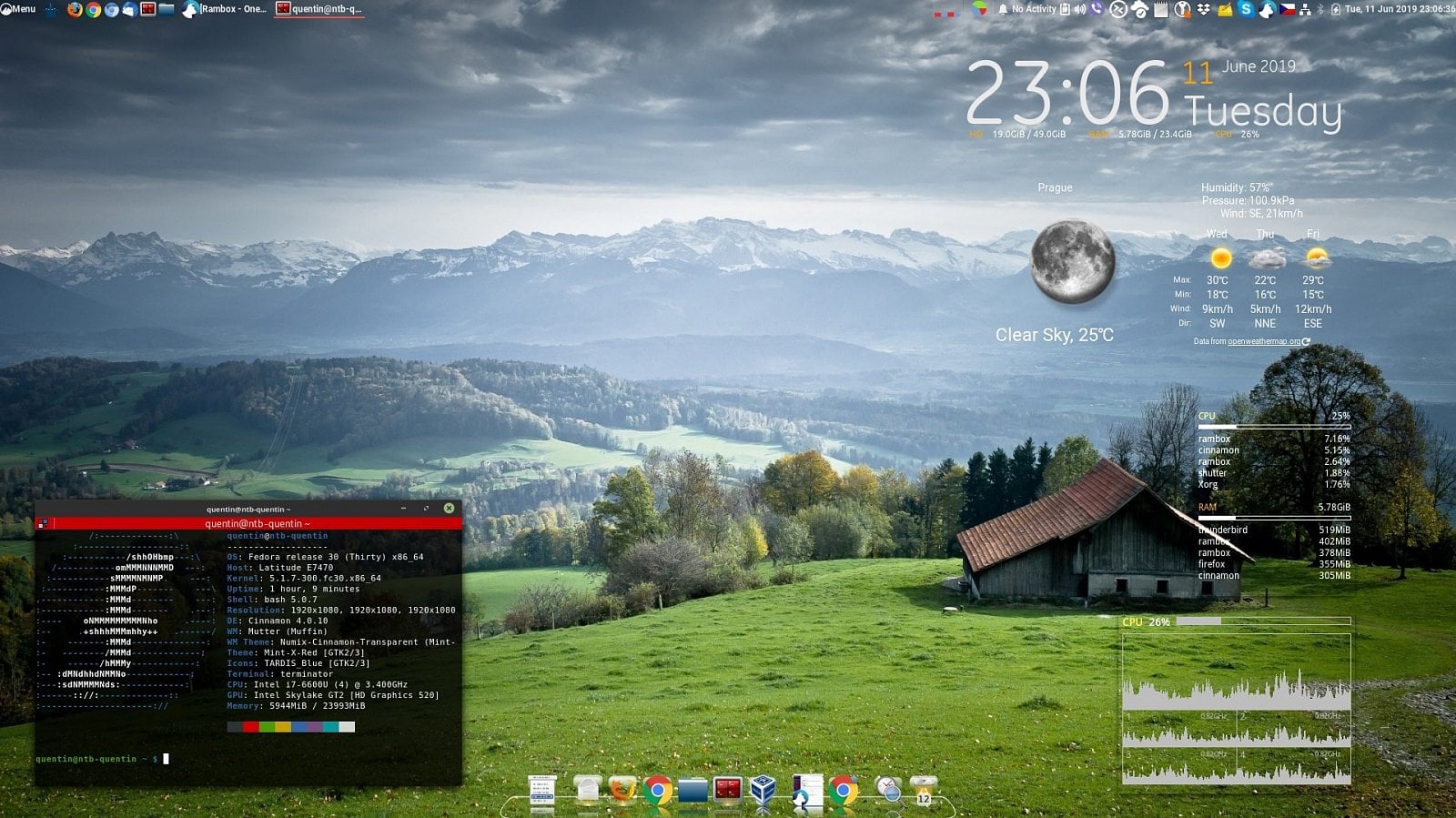 fedora, cinnamon, conky, cairo-docky