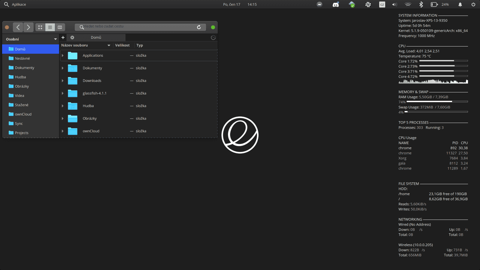 elementaryOS 0.5, téma Mojave Dark, ikony McMojave