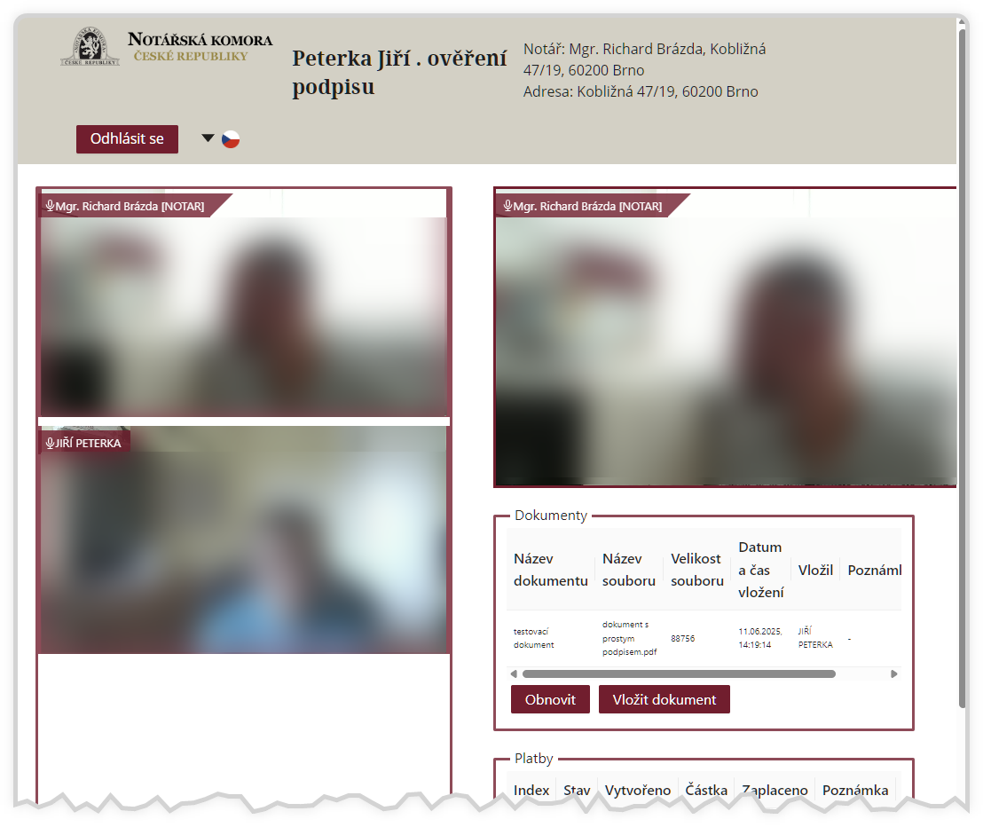 v on-line jednací síni notáře