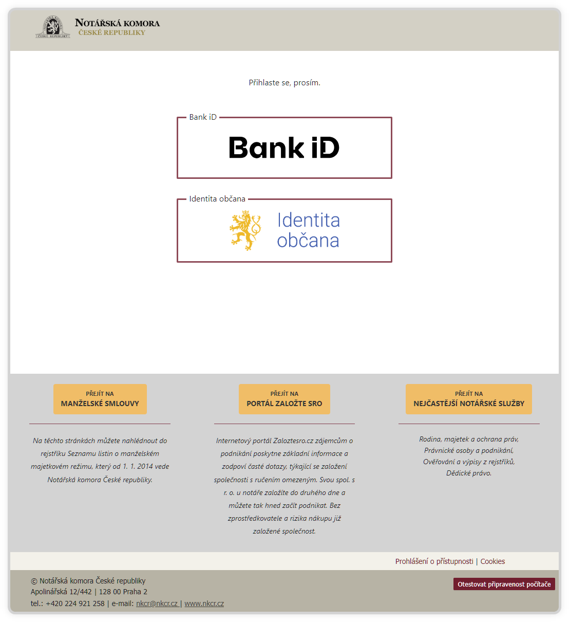 přihlašování do on-line jednací sítě notáře