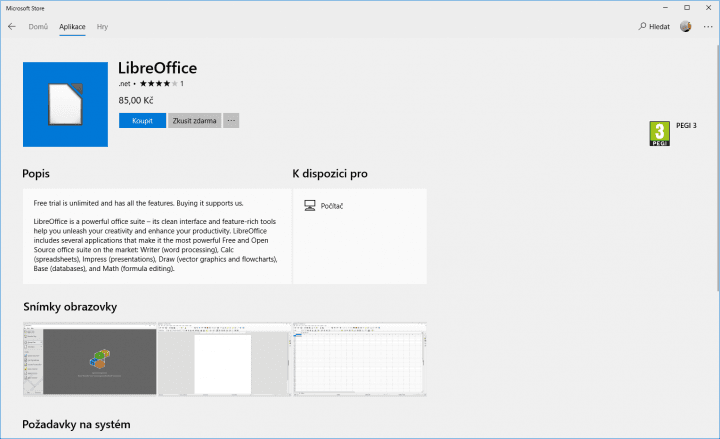 Za LibreOffice ve Stou můžete zaplatit 85 Kč, nebo používejte neomezené demo