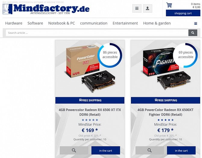 Rekordně levné Radeony RX 6500 XT v německém obchodu MindFactory