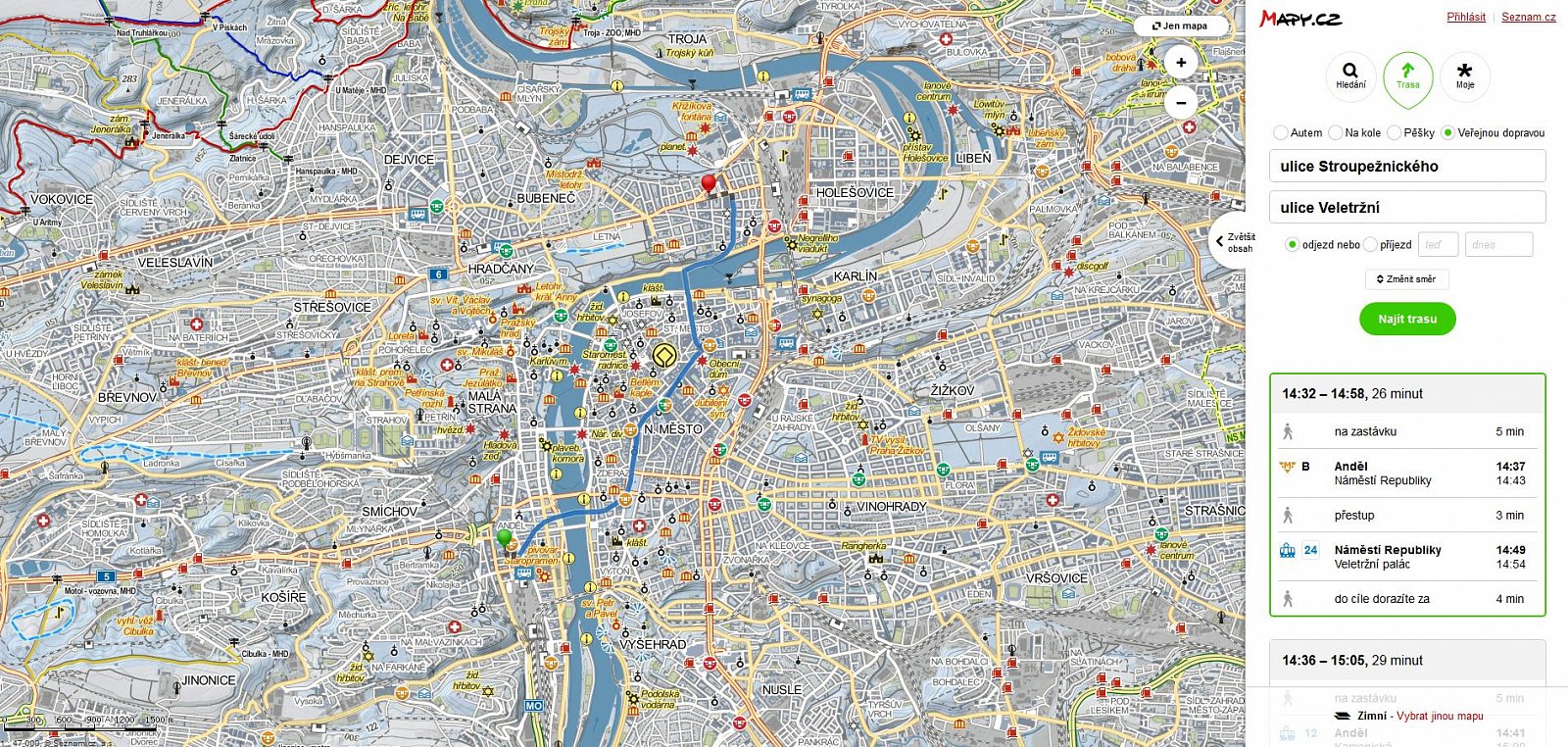 Nové Mapy.cz dostanou do vínku i data o jízdních řádech. Nejdříve budou k dispozici jízdní řády Pražské integrované dopravy. Ještě v dubnu chce Seznam přidat i jízdní řády všech tuzemských vlakových spojů a v květnu pak autobusové spoje v Jihomoravském kraji