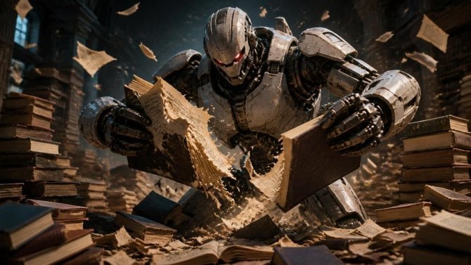 Robot trhá knihu