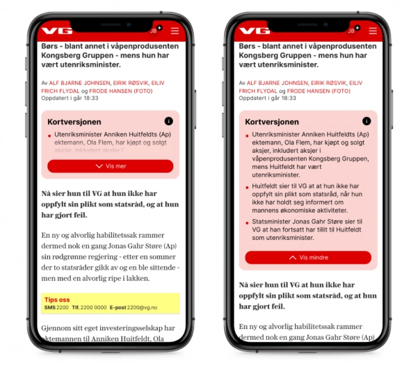 Autor: VG/WAN-IFRA Ukázka shrnutí obsahu článku pomocí AI