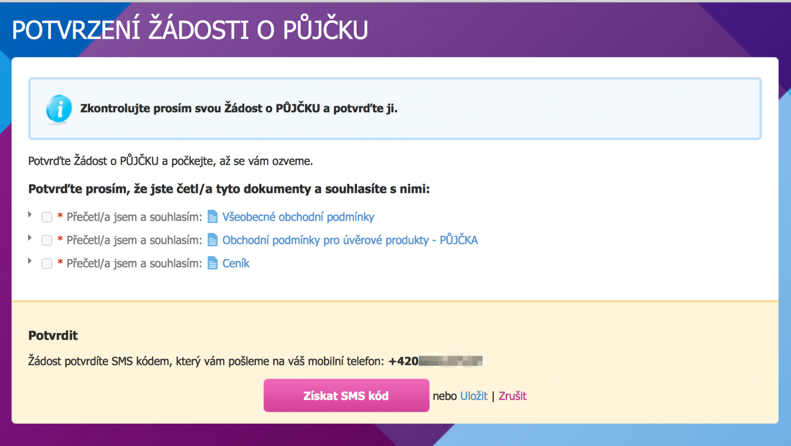 Podepíšete kódem z SMS zaslané na registrované číslo.