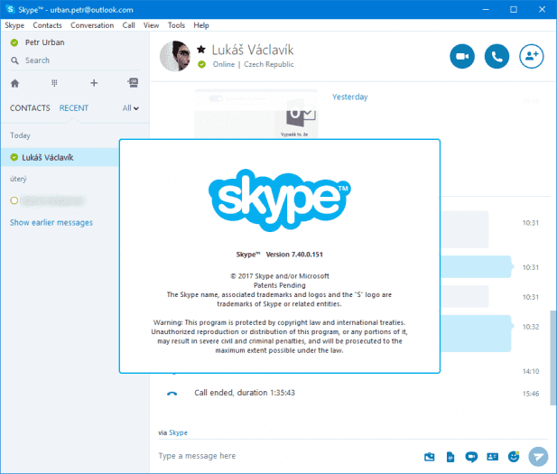 Toto je Skype 7. Od září už nebude funkční