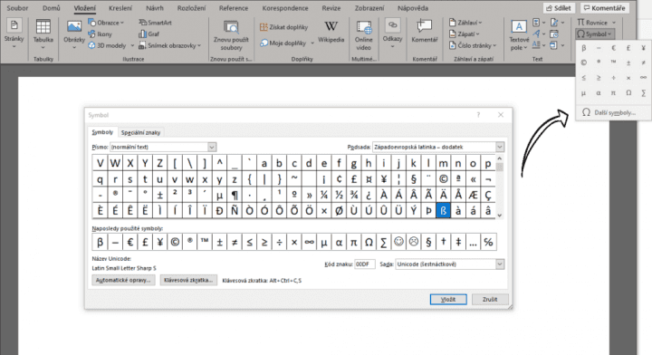 Jak napsat ostré S ve Wordu