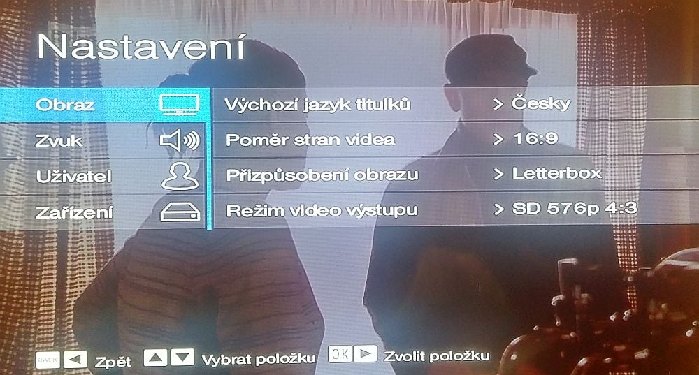 Menu nastavení. Video výstup jde až do Full HD (1080p).