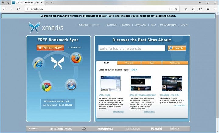 Takhle dodnes vypadá oficiální web Xmarks. Služba pro LogMeIn zřejmě už dlouho neměla zrovna vysokou prioritu