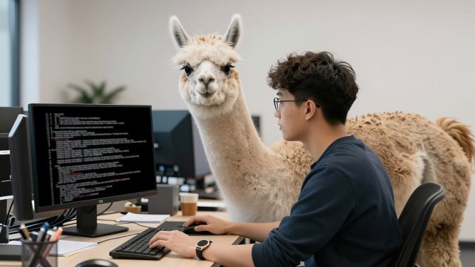 Programátor a lama Ollama