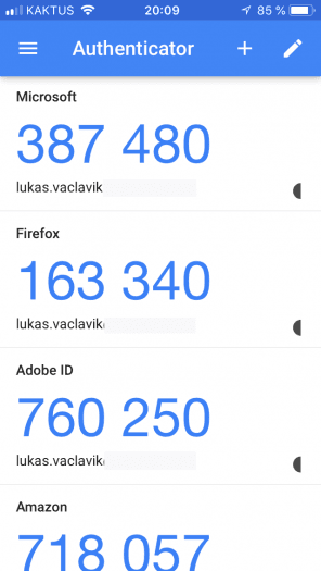 Ověřovací kód vám vygeneruje mobilní aplikace