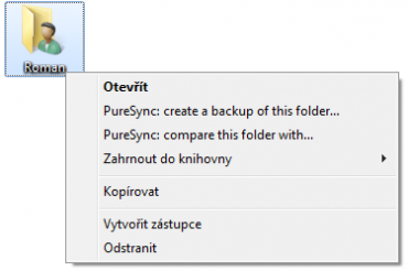 <p>Možnosti aplikace PureSync se skrývají také pod nabídkou pravého tlačítka myši</p>