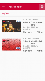 V Mobilní bance KB vidíte všechny aktivní vydané karty.