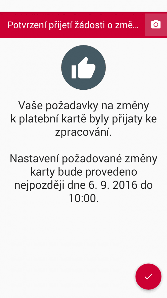 Změna parametrů karty se neprovede hned, ale až následující pracovní den.