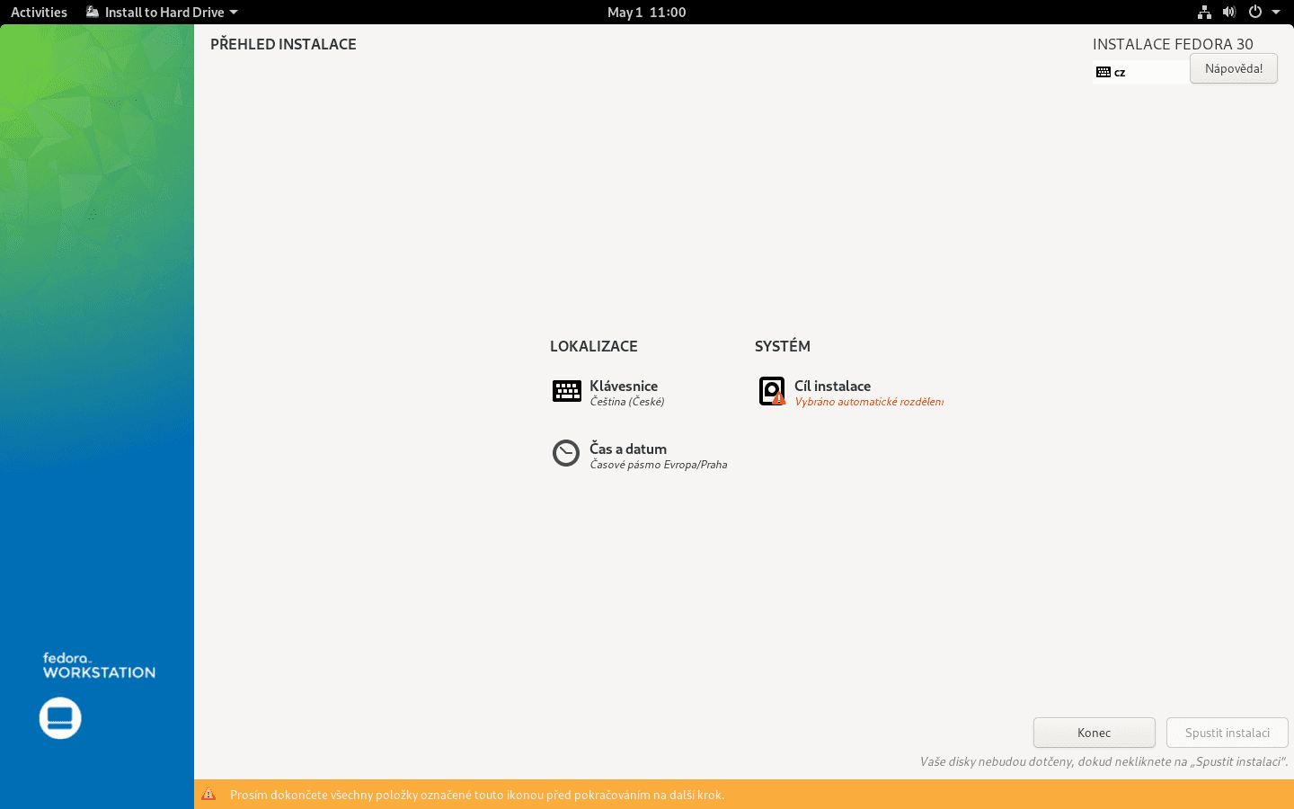 Fedora 30 - instalace