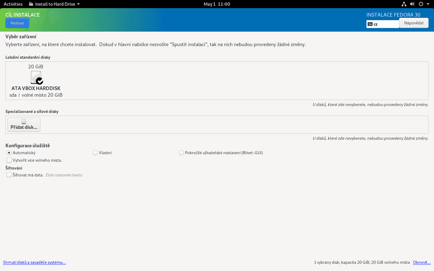 Fedora 30 - instalace