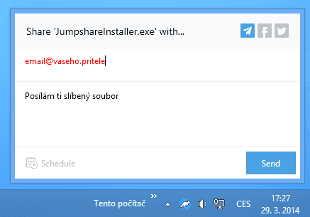 Nahraný soubor můžete okamžitě odeslat emailem