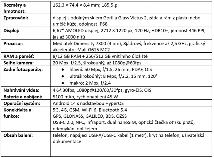 Parametry smartphonu Poco X7