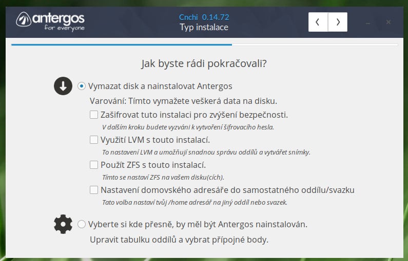 Antergos: instalátor Cnchi