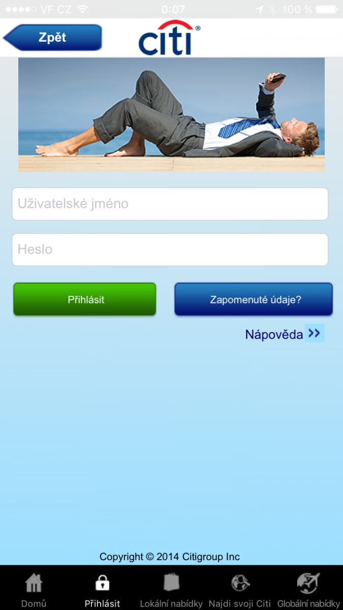 Mobilní aplikace pro iOS. Přihlášení jménem a heslem.
