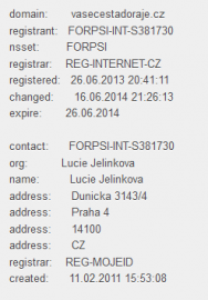 Vlastníkem domén je Lucie Jelínková.