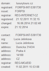 Vlastníkem domén je Lucie Jelínková.