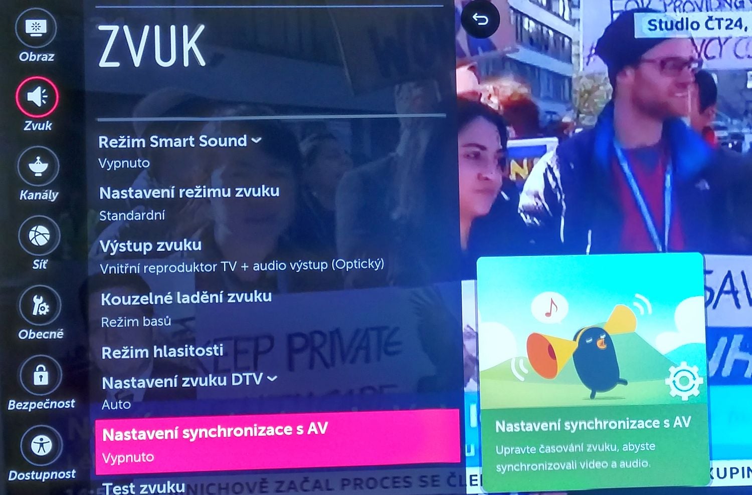 LG Signature OLED - menu nastavení