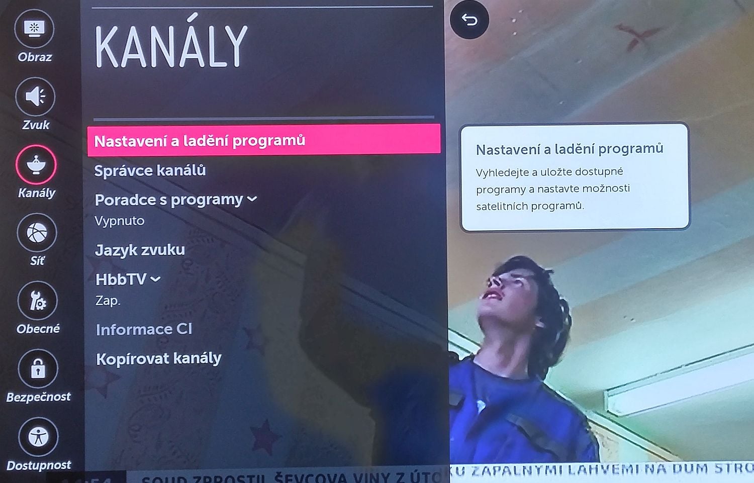 LG Signature OLED - menu nastavení