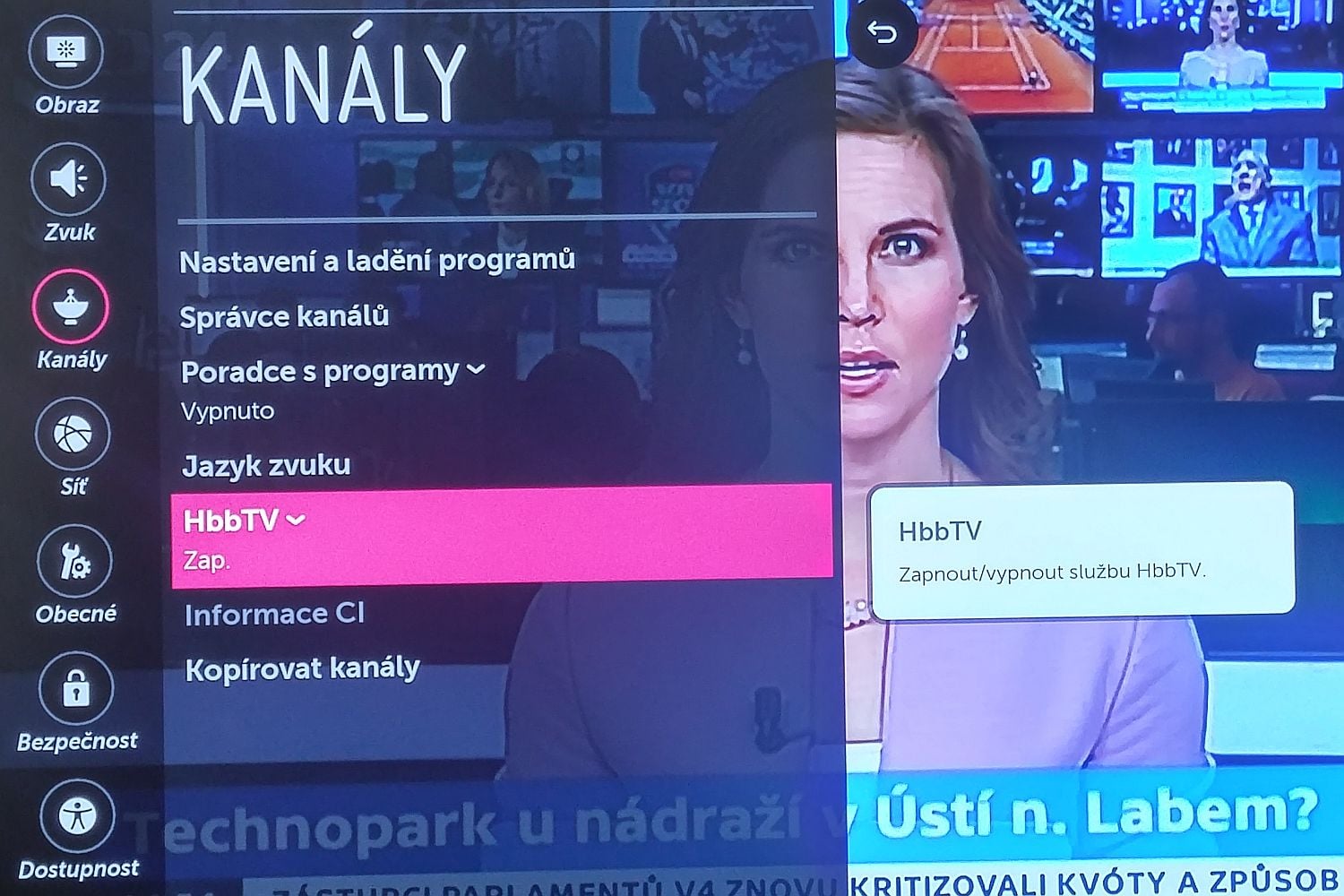 LG Signature OLED - menu nastavení