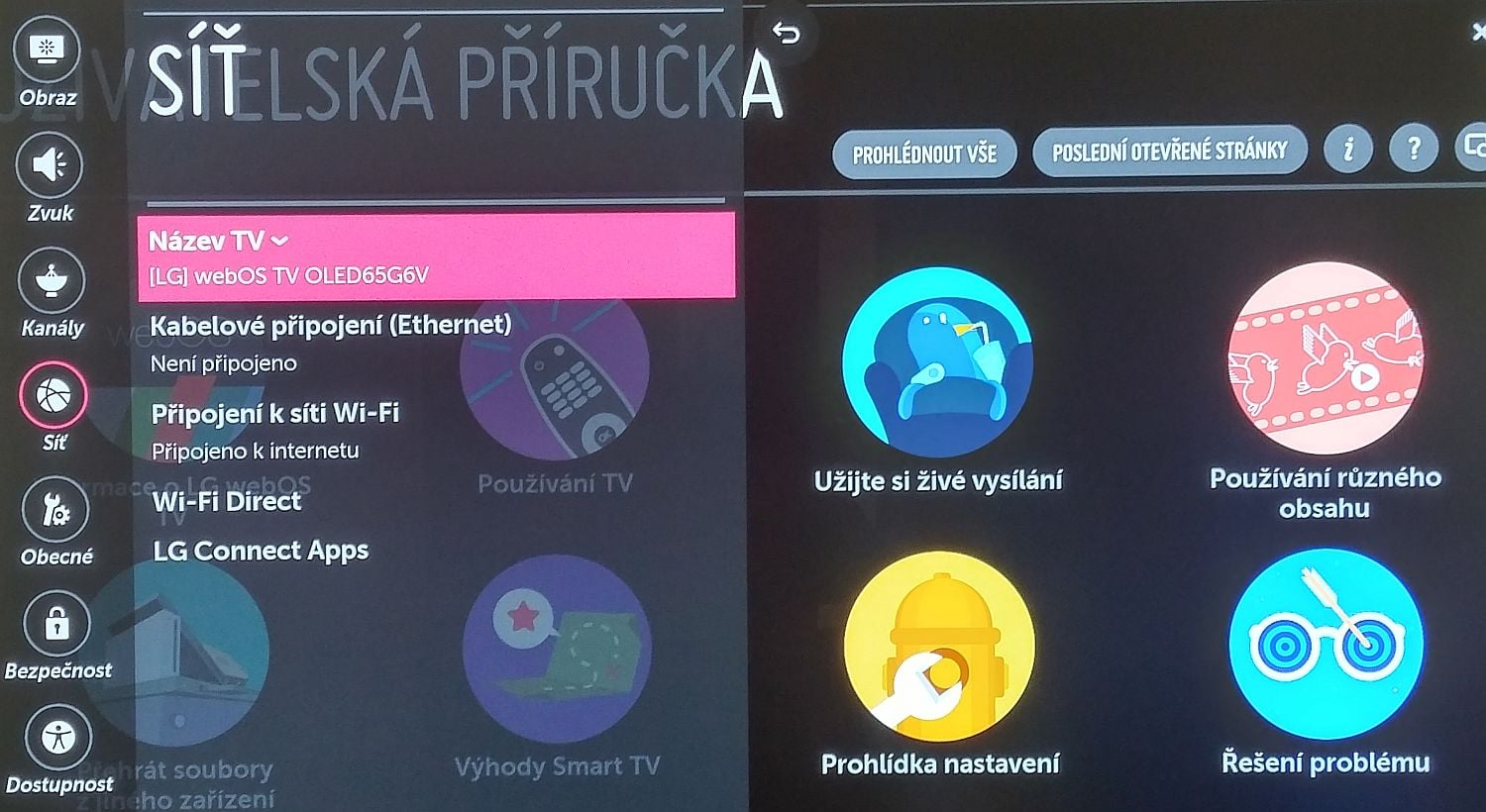 LG Signature OLED - menu nastavení