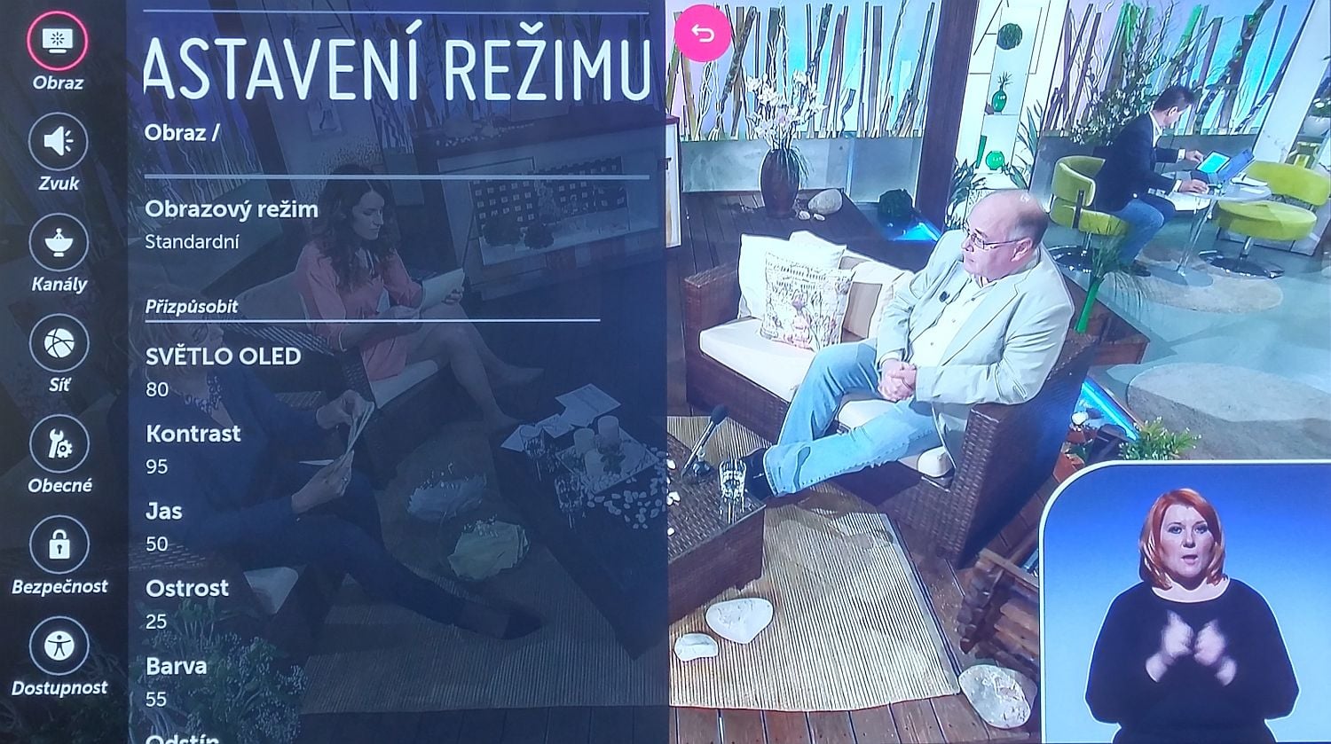 LG Signature OLED - menu nastavení
