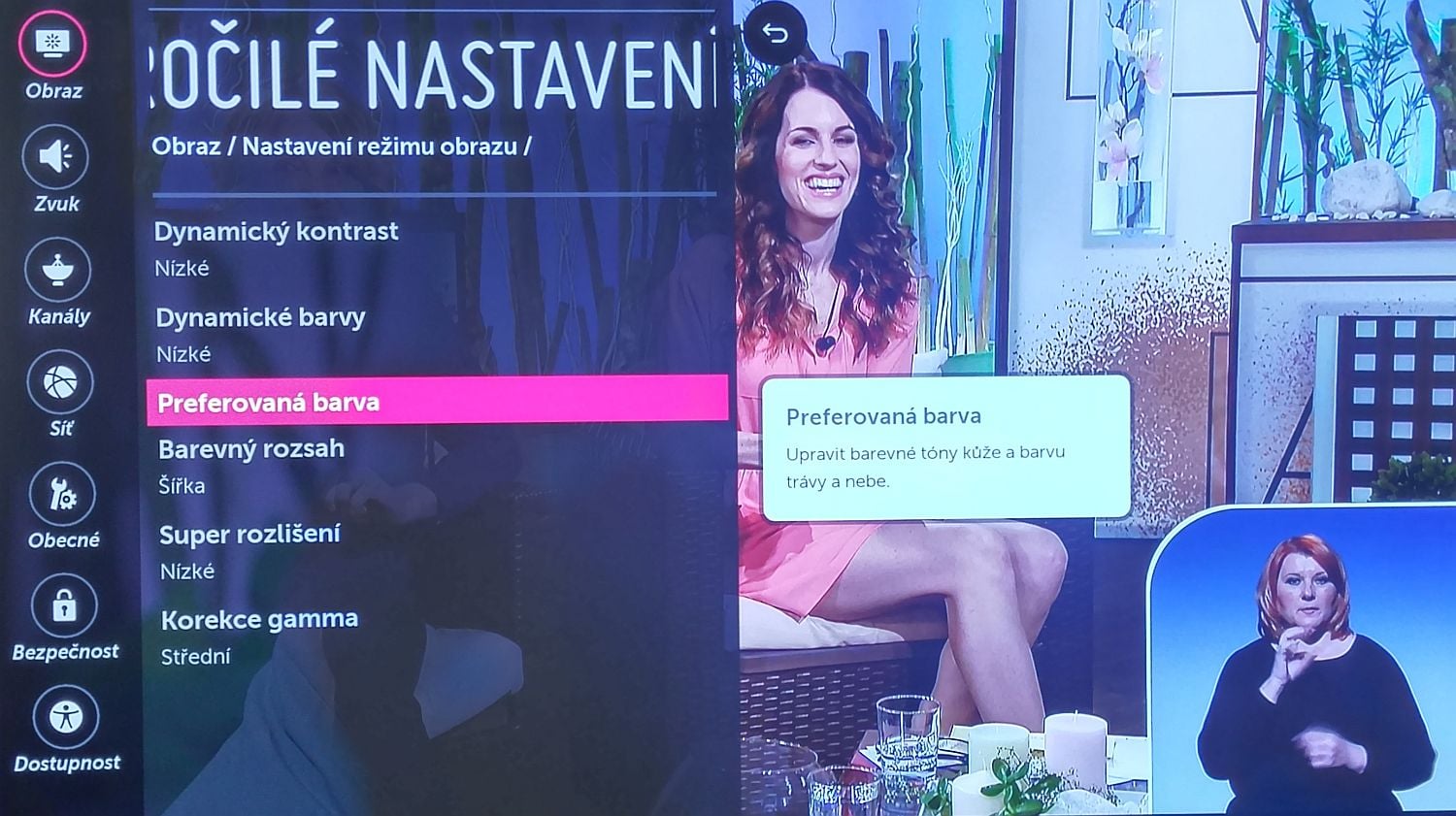 LG Signature OLED - menu nastavení