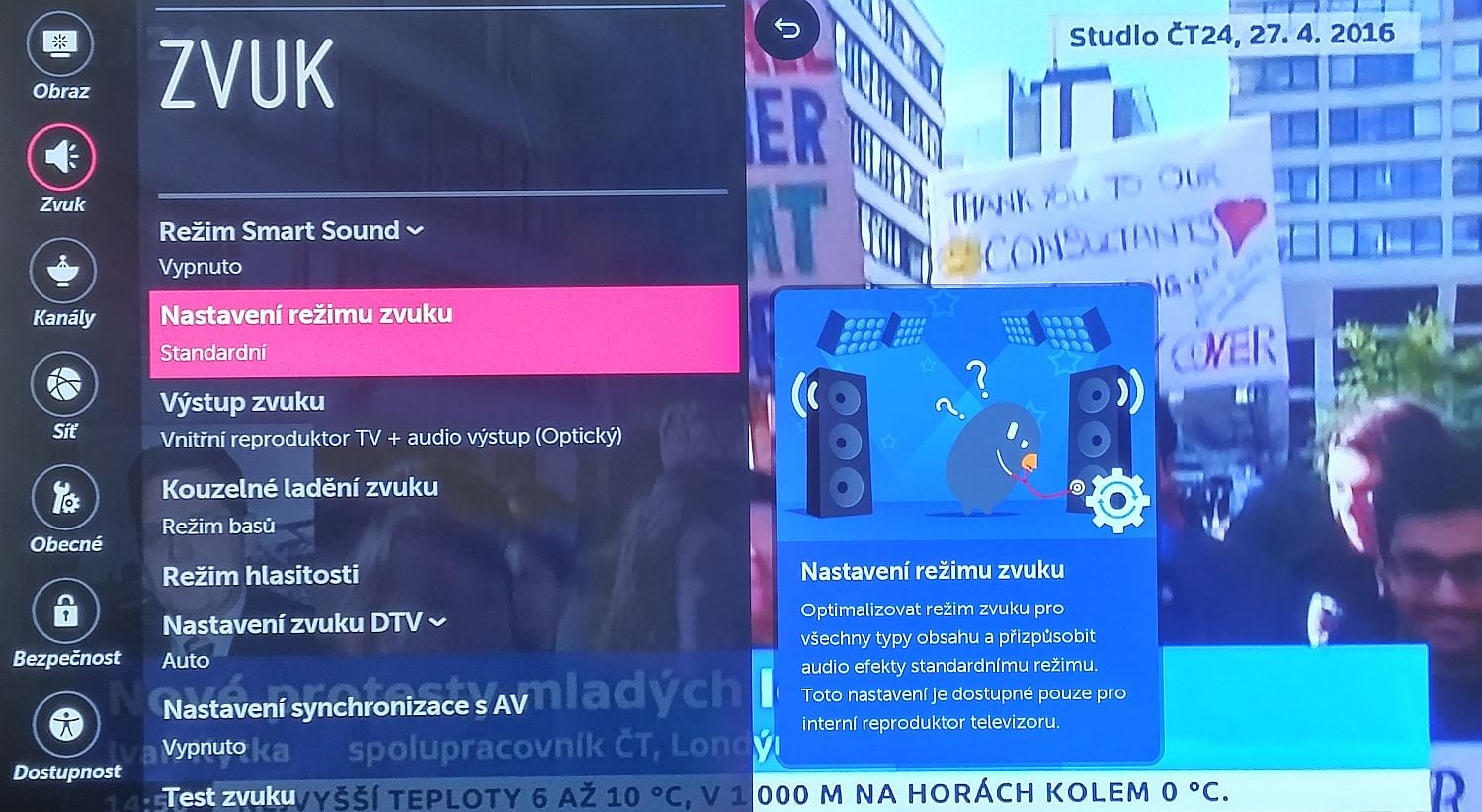 LG Signature OLED - menu nastavení