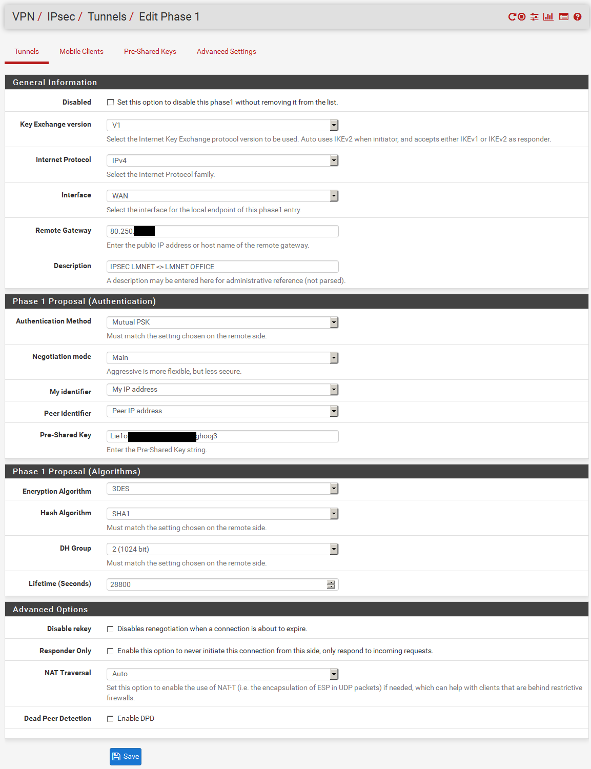 pfSense 2.3 IPSec Edit Phase 2