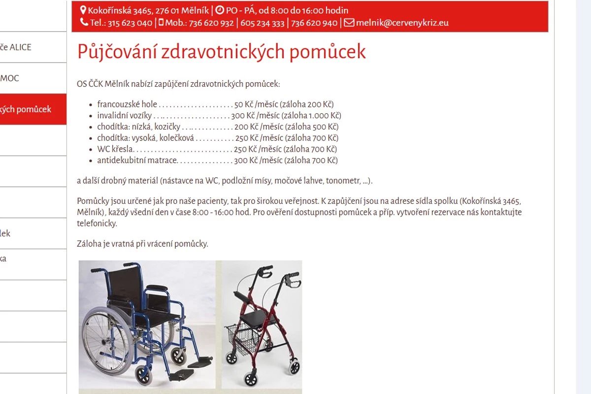 Půjčovna zdravotnických pomůcek Českého červeného kříže