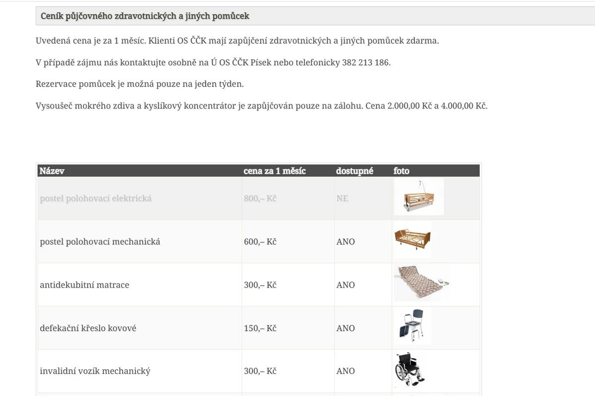 Půjčovna zdravotnických pomůcek Českého červeného kříže