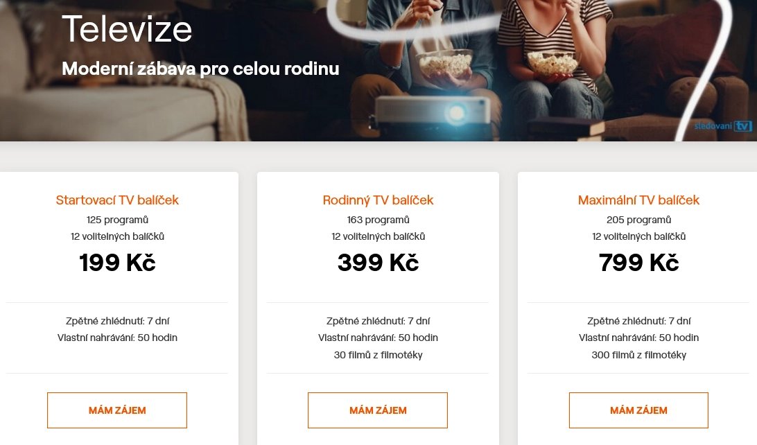 ČEZNET TV, nabídka tarifů